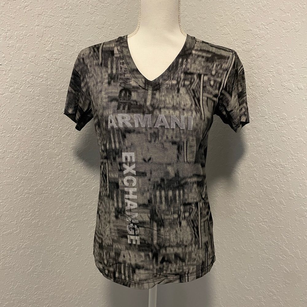 Armani Exchange AX V Neck Short Sleeve Tee Shirt Blur Logo S